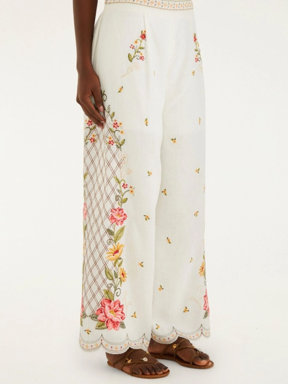 NWT Farm Rio Flower Embroidery Wide Leg Pants, XS
